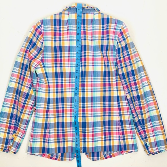 J Crew Women Size 2 Regent Blazer Pastel Plaid Ruffle Lined One Button Preppy - Picture 12 of 15